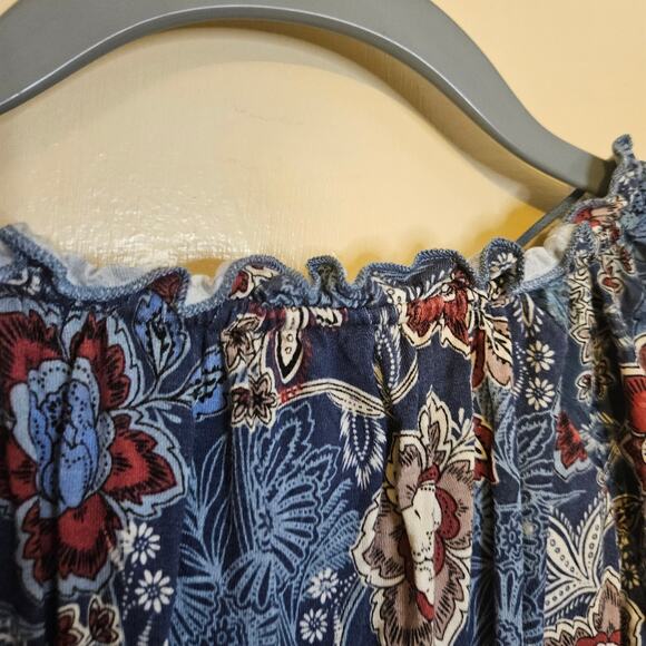 Cupio Size Medium M Boho Tunic Top Blouse Blue Floral Flower Viscose Oversized - Picture 6 of 10